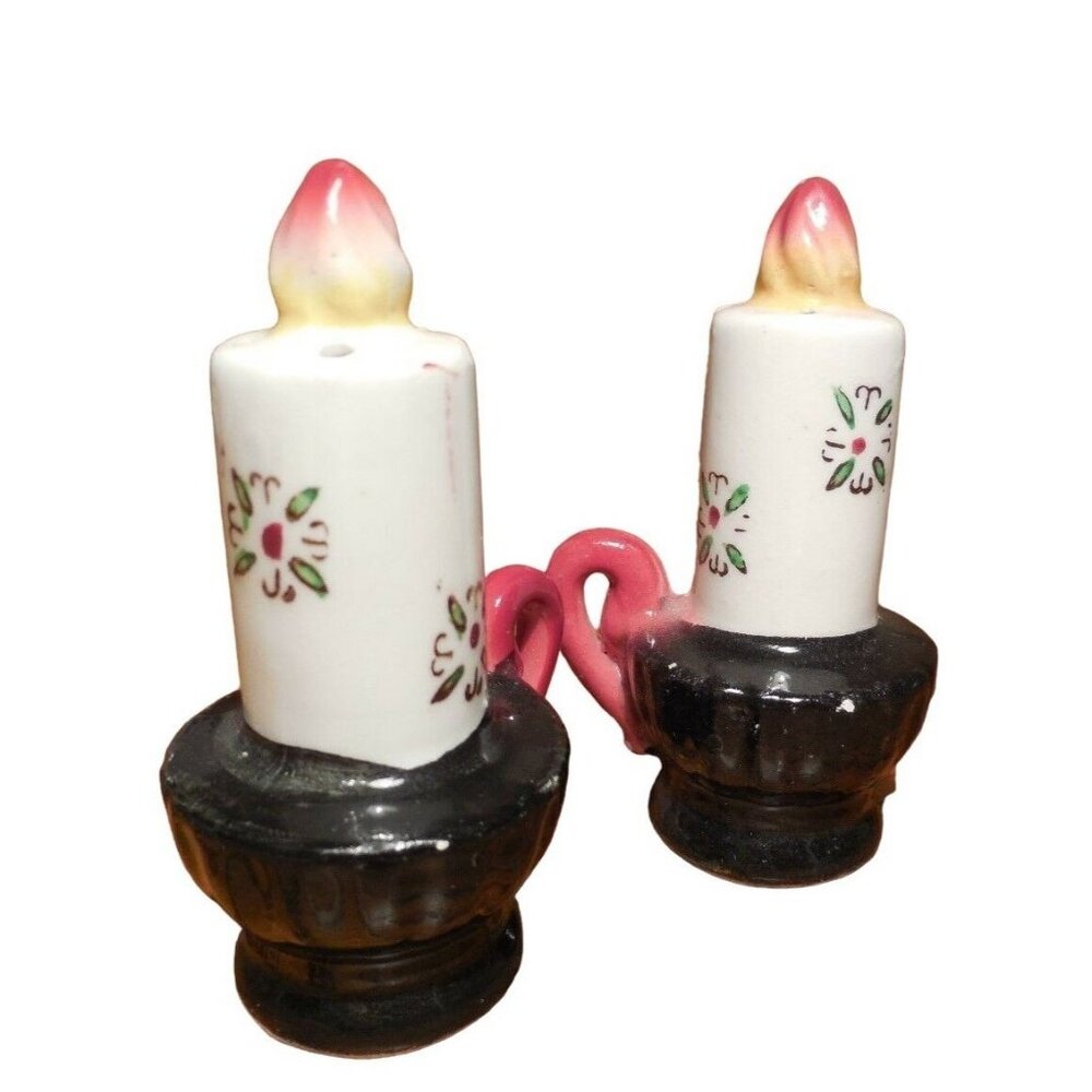 Ceramic Candle-Shaped Salt & Pepper Shakers Japan Vintage